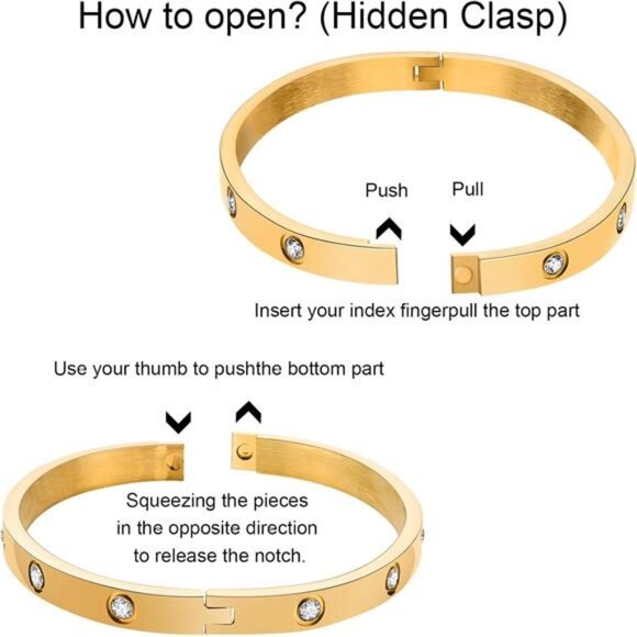 Gold Bracelets for Women-2Pcs 18K Gold Plated Love Cubic Zirconia Bangle Crystal - Picture 6 of 7